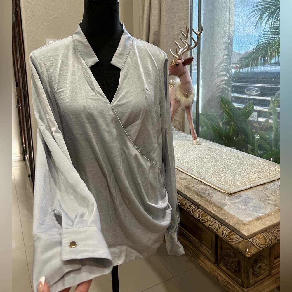 Platinum Gray Bluish Silk Blouse